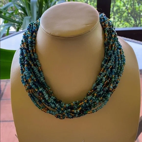 Torsade Multi-Strand Turquoise Beaded Necklace New